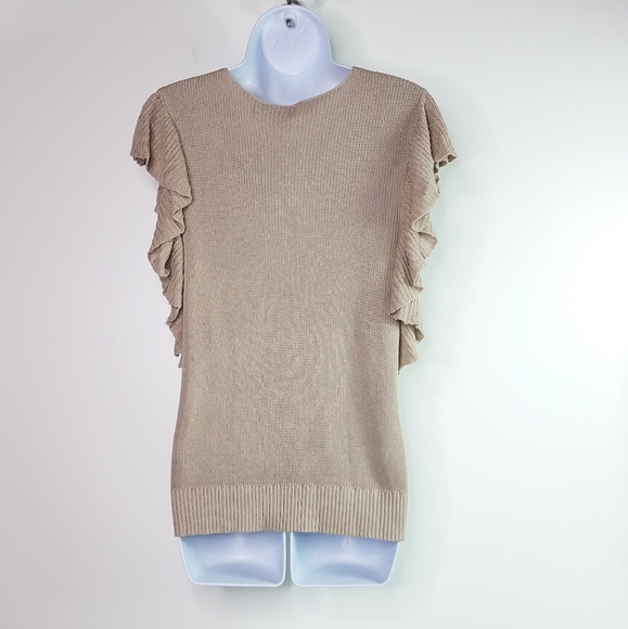 Khaki knit ruffle sleeve top - Picture 10 of 11